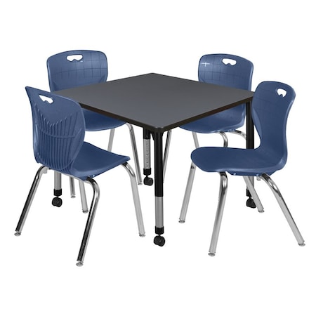 Regency Tables > Height Adjustable > Square Mobile Table & Chair Sets, 36 W, 36 L, 23-34 H, Grey TB3636GYAPCBK40NV